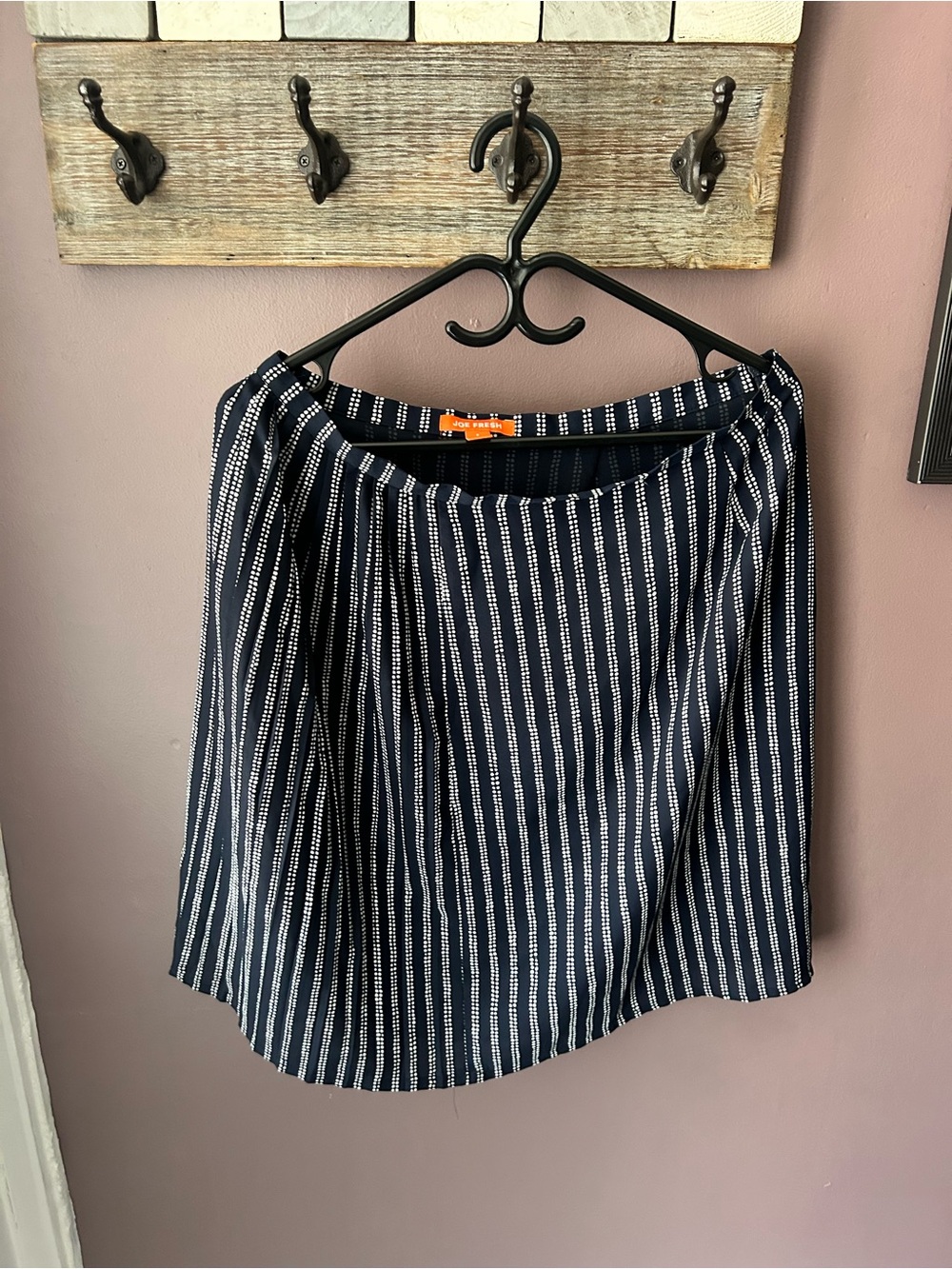 Joe Fresh Navy and White Vertical-Strip A-Line Skirt